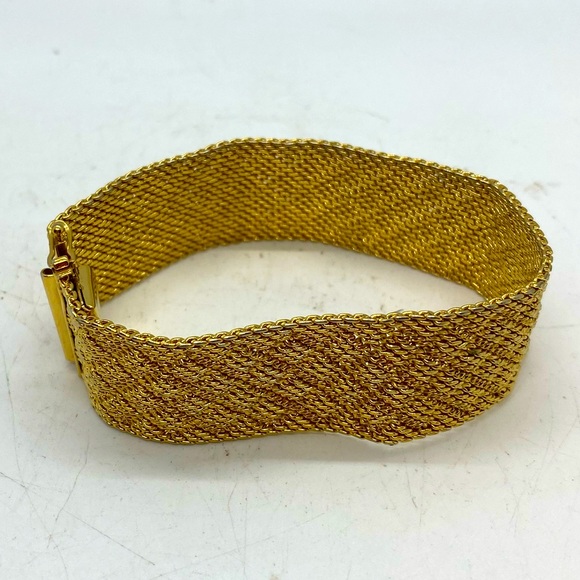 Vintage Monet Woven Mesh Golden Metal Bracelet
